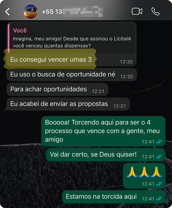 Depoimento de cliente pelo WhatsApp 1